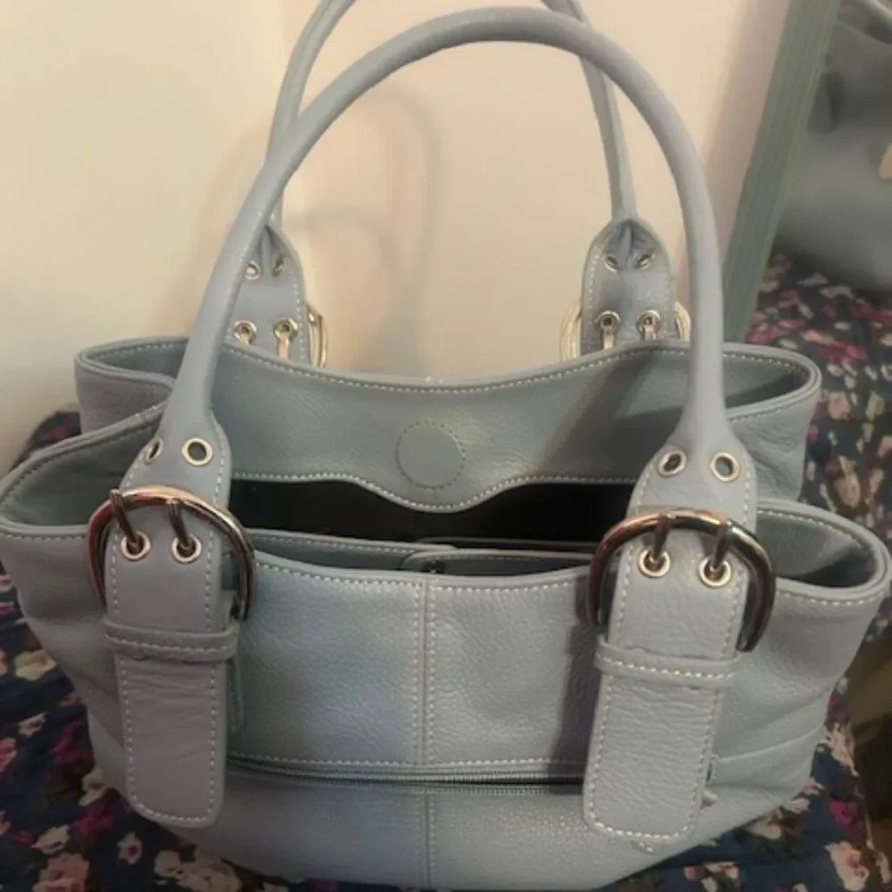 Tignanello Robin Egg Blue leather double handle shoulder bag